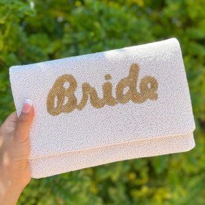 NWT TWINE AND LOVE Bride White & Gold Beaded Bridal Wedding Clutch Purse